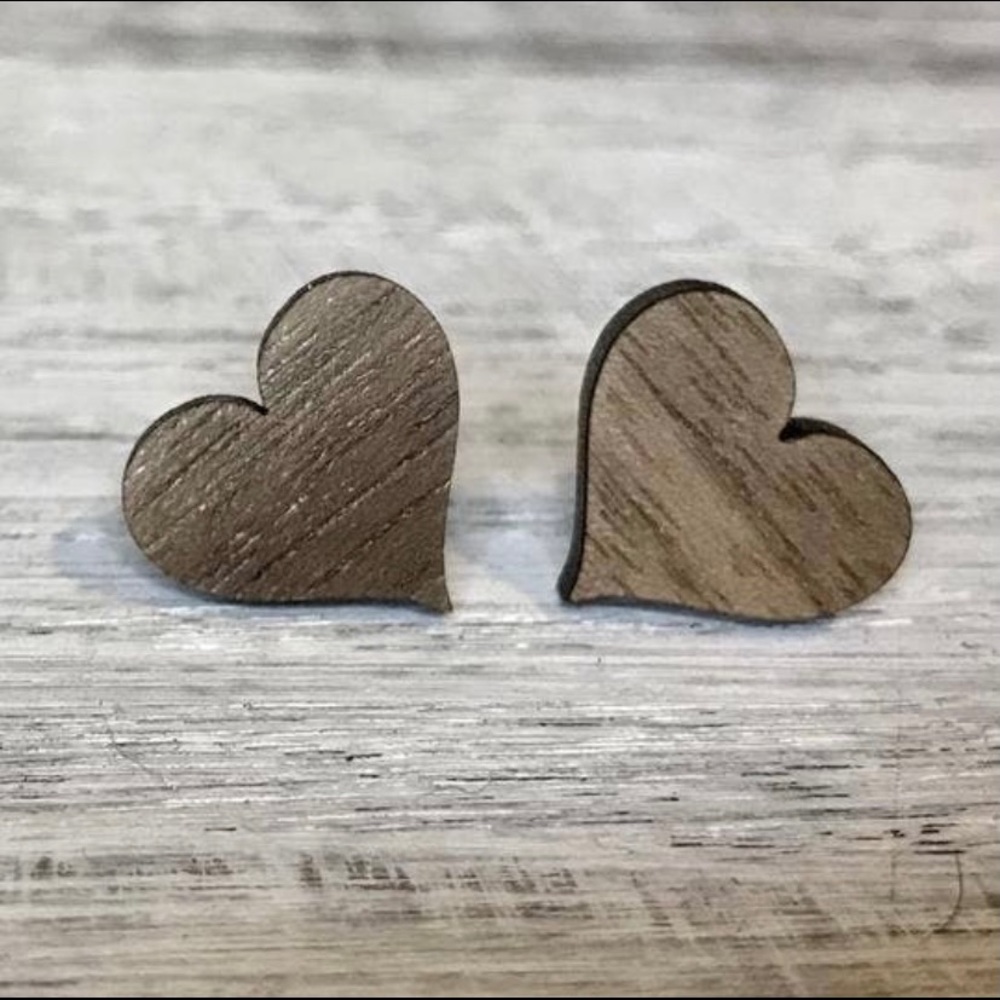 Holly and Liz Wooden Heart Studs